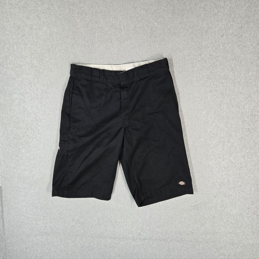 Dickies Men Shorts 34 Black Chino Twill Logo Relaxed Fit Pockets 12" Inseam